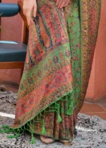 Leaf Green Kashmiri Jamawar Pashmina Saree