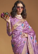 Light Purple Handloom Banarasi Saree with Meenakari Work