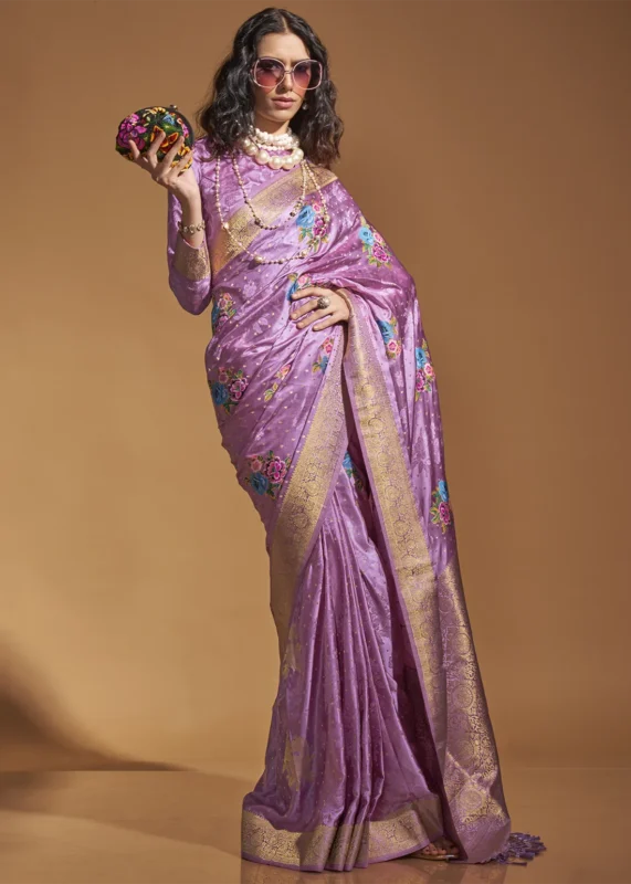 Light Purple Handloom Banarasi Saree with Meenakari Work