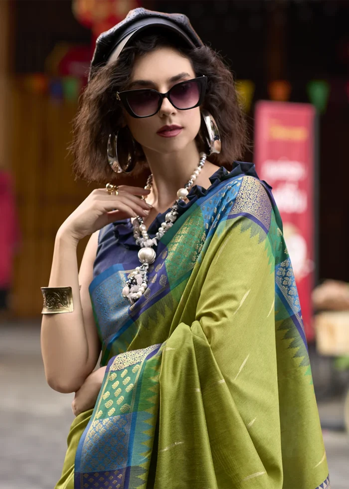 Lime Green Banarasi Silk Saree