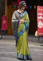 Lime Green Banarasi Silk Saree