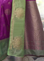 Magenta Banarasi Silk Saree with Green Blouse