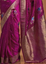 Magenta Handloom Banarasi Saree with Meenakari Work