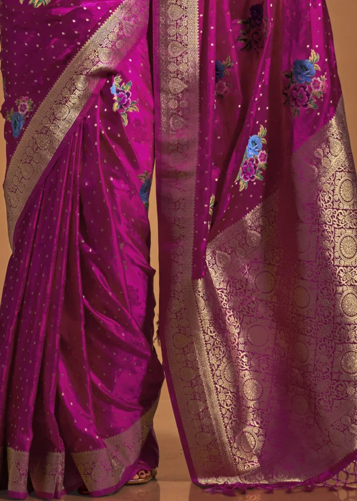 Magenta Handloom Banarasi Saree with Meenakari Work