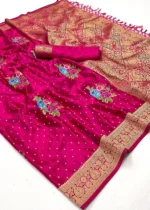 Magenta Handloom Banarasi Saree with Meenakari Work