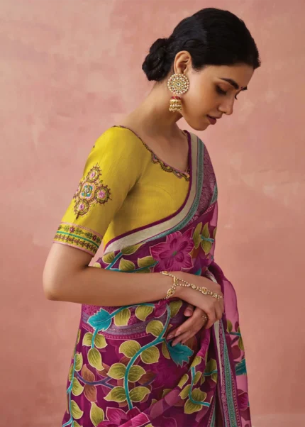 Magenta Woven Organza Brasso Saree