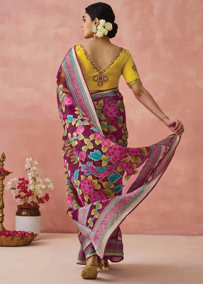 Magenta Woven Organza Brasso Saree