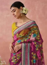 Magenta Woven Organza Brasso Saree