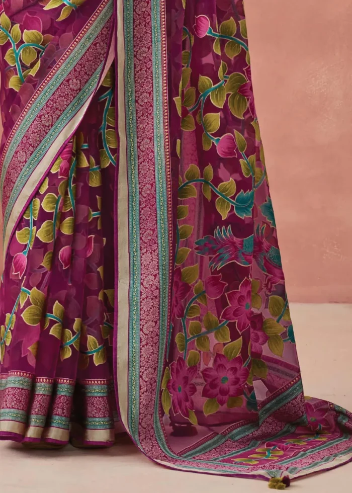 Magenta Woven Organza Brasso Saree