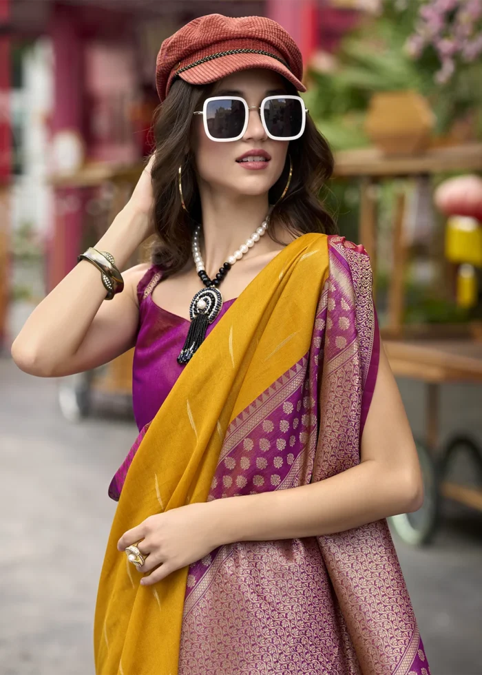 Marigold Yellow Banarasi Silk Saree