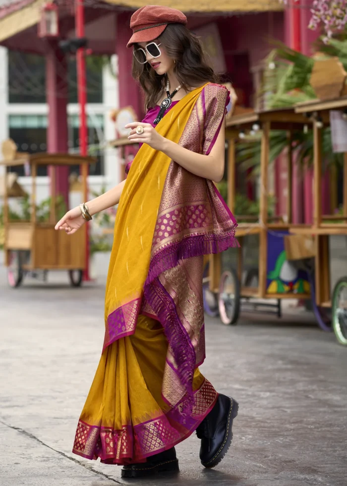 Marigold Yellow Banarasi Silk Saree