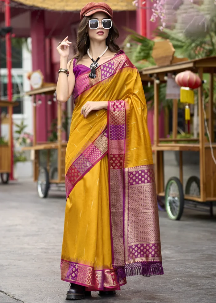 Marigold Yellow Banarasi Silk Saree