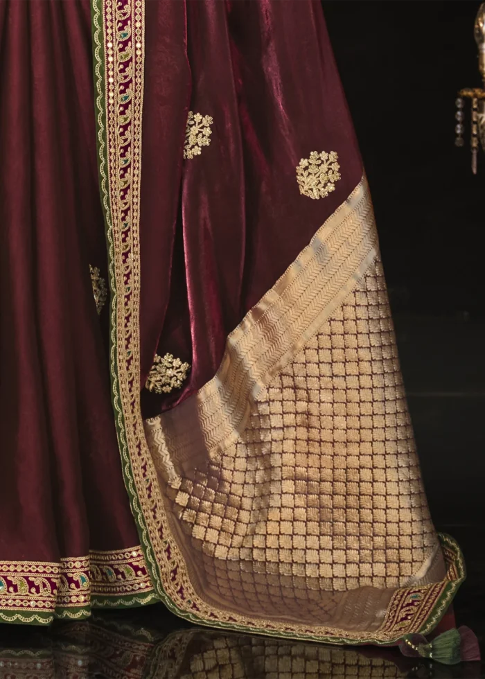 Maroon Embroidered Silk Saree with Embroidered Blouse