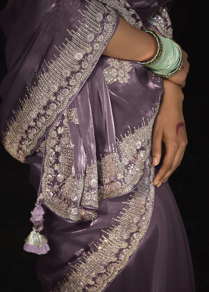 Mauve Embroidered Tissue Silk Saree with Brocade Blouse