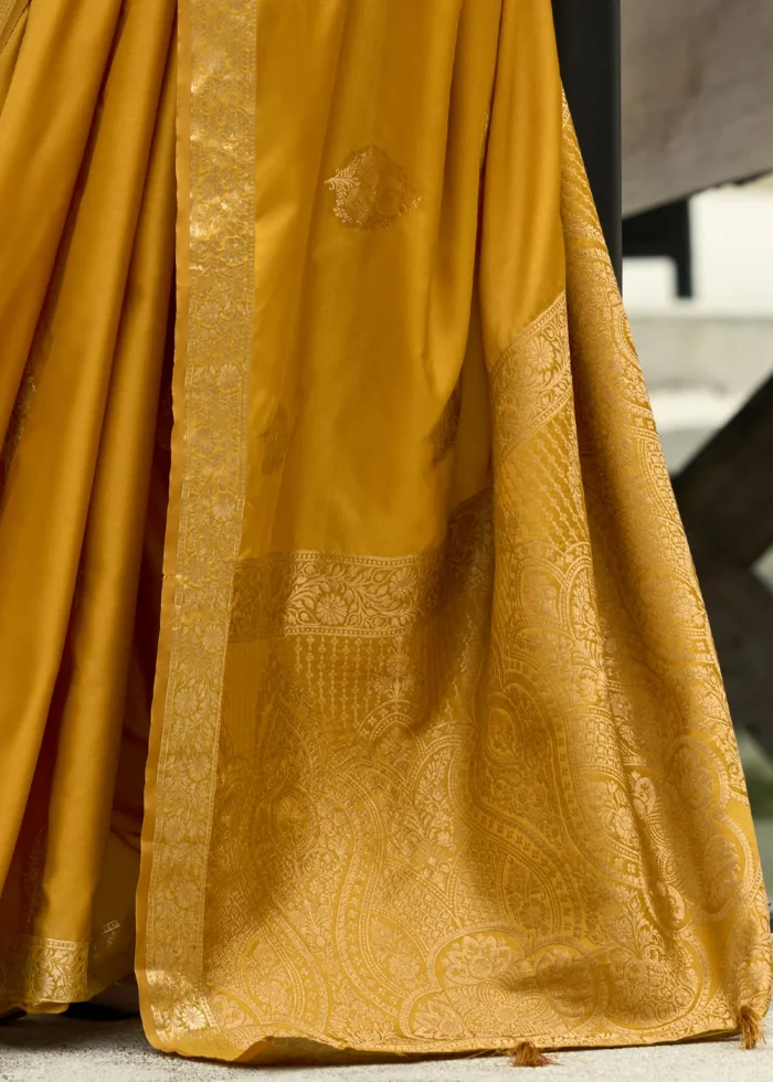 Mustard Yellow Banarasi Satin Silk Saree