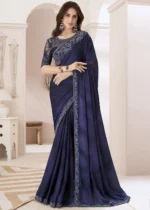 Indigo Embroidered Chiffon Saree