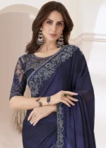 Indigo Embroidered Chiffon Saree