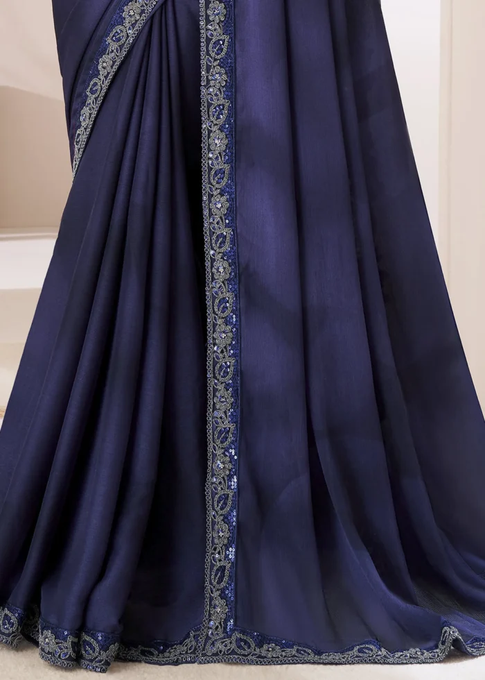 Indigo Embroidered Chiffon Saree