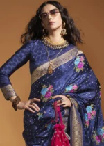 Navy Blue Handloom Banarasi Saree