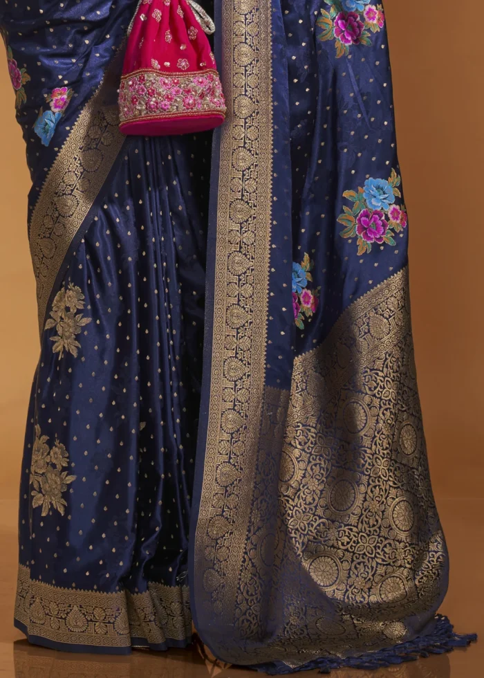 Navy Blue Handloom Banarasi Saree