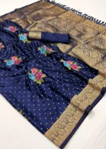 Navy Blue Handloom Banarasi Saree