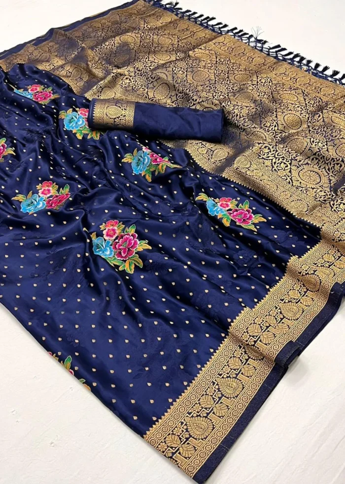 Navy Blue Handloom Banarasi Saree