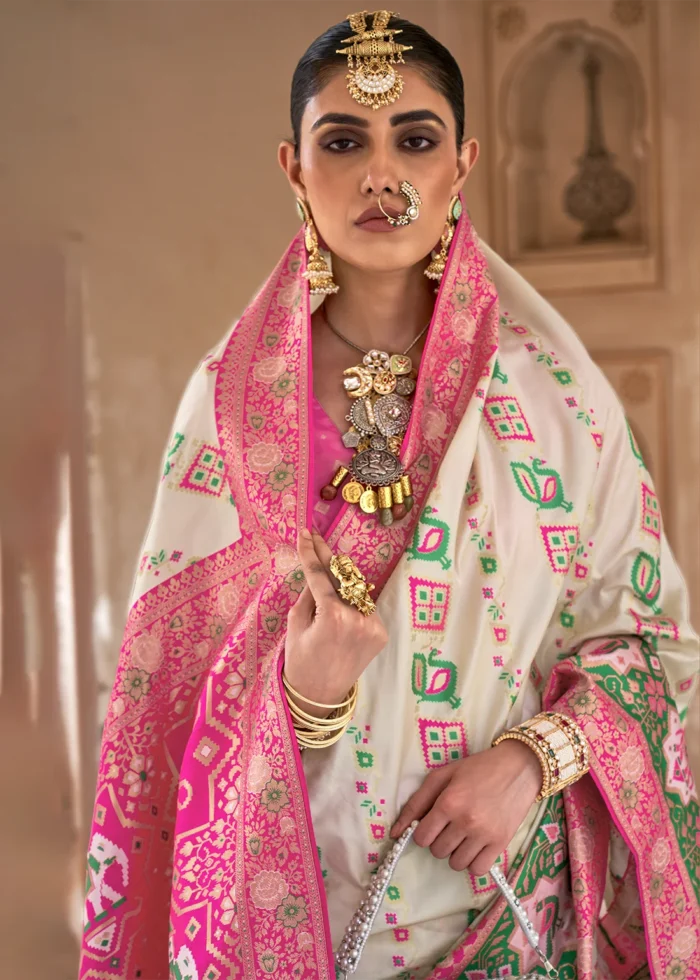 Off White Banarasi Saree with Brocade Blouse