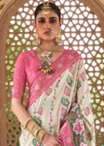 Off White Banarasi Saree with Brocade Blouse