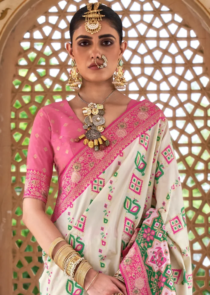 Off White Banarasi Saree with Brocade Blouse