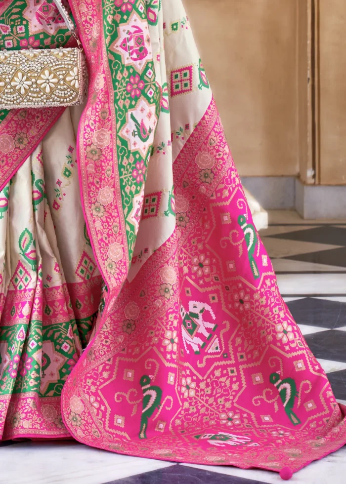 Off White Banarasi Saree with Brocade Blouse