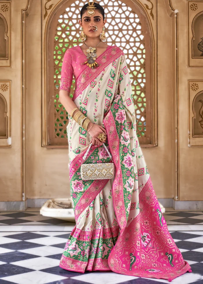 Off White Banarasi Saree with Brocade Blouse