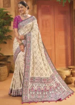 Off White Embroidered Saree with Kacchi Work