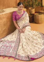 Off White Embroidered Saree with Kacchi Work