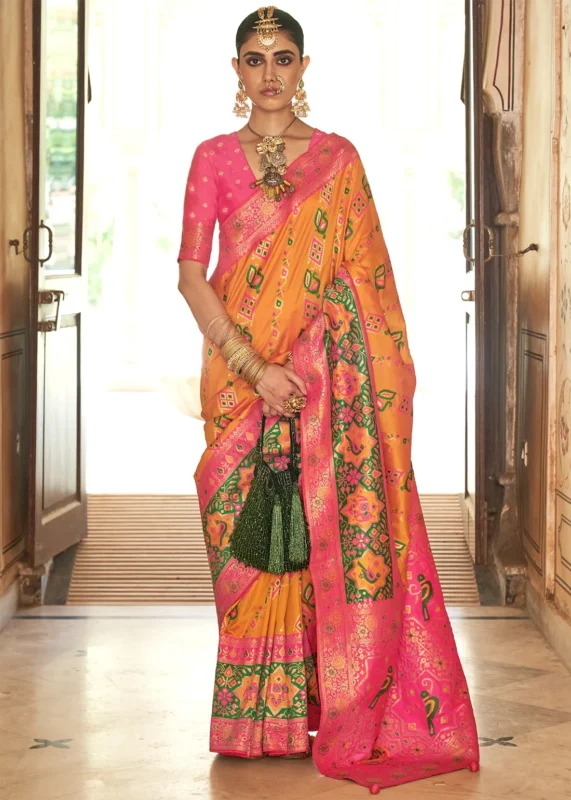 Orange Banarasi Saree with Brocade Blouse