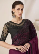 Pansy Purple Embroidered Chiffon Saree