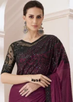 Pansy Purple Embroidered Chiffon Saree