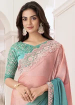 Peach Embroidered Chiffon Saree