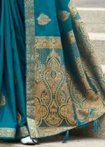 Peacock Blue Banarasi Satin Silk Saree