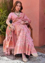 Pink Kashmiri Jamawar Pashmina Saree