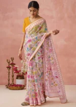 Pink Woven Organza Brasso Saree