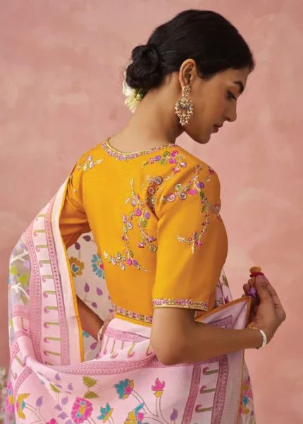 Pink Woven Organza Brasso Saree