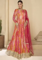 Pink and Orange Georgette Anarkali Gown