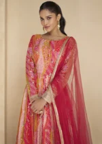 Pink and Orange Georgette Anarkali Gown