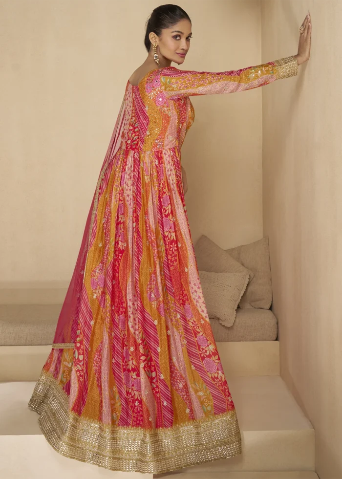 Pink and Orange Georgette Anarkali Gown