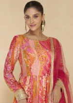 Pink and Orange Georgette Anarkali Gown