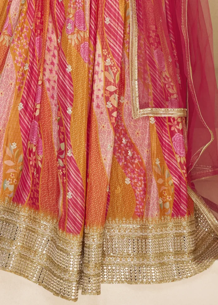 Pink and Orange Georgette Anarkali Gown