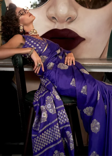 Purple Banarasi Satin Saree with Brocade Blouse