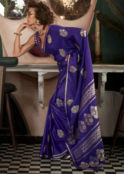 Purple Banarasi Satin Saree with Brocade Blouse