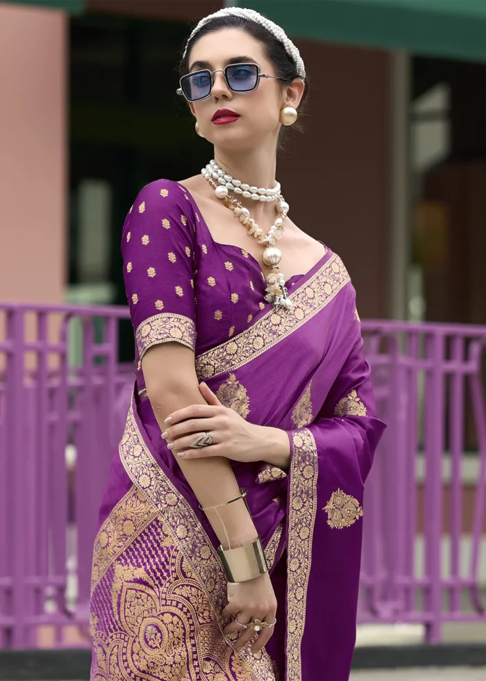 Purple Banarasi Satin Silk Saree