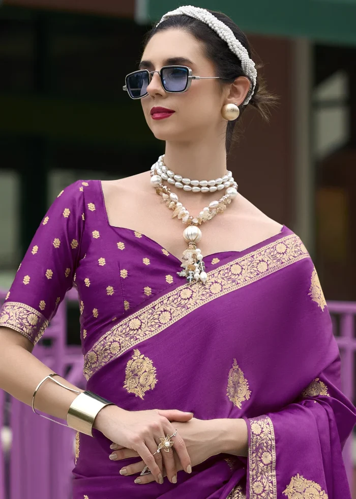 Purple Banarasi Satin Silk Saree